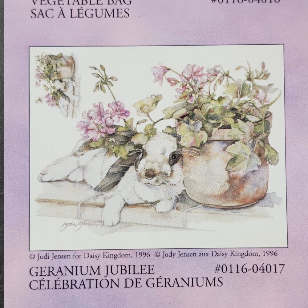 Vintage 1998 Daisy Kingdom Watercolor Bunny Iron-On Transfer Floral Rabbit NEW